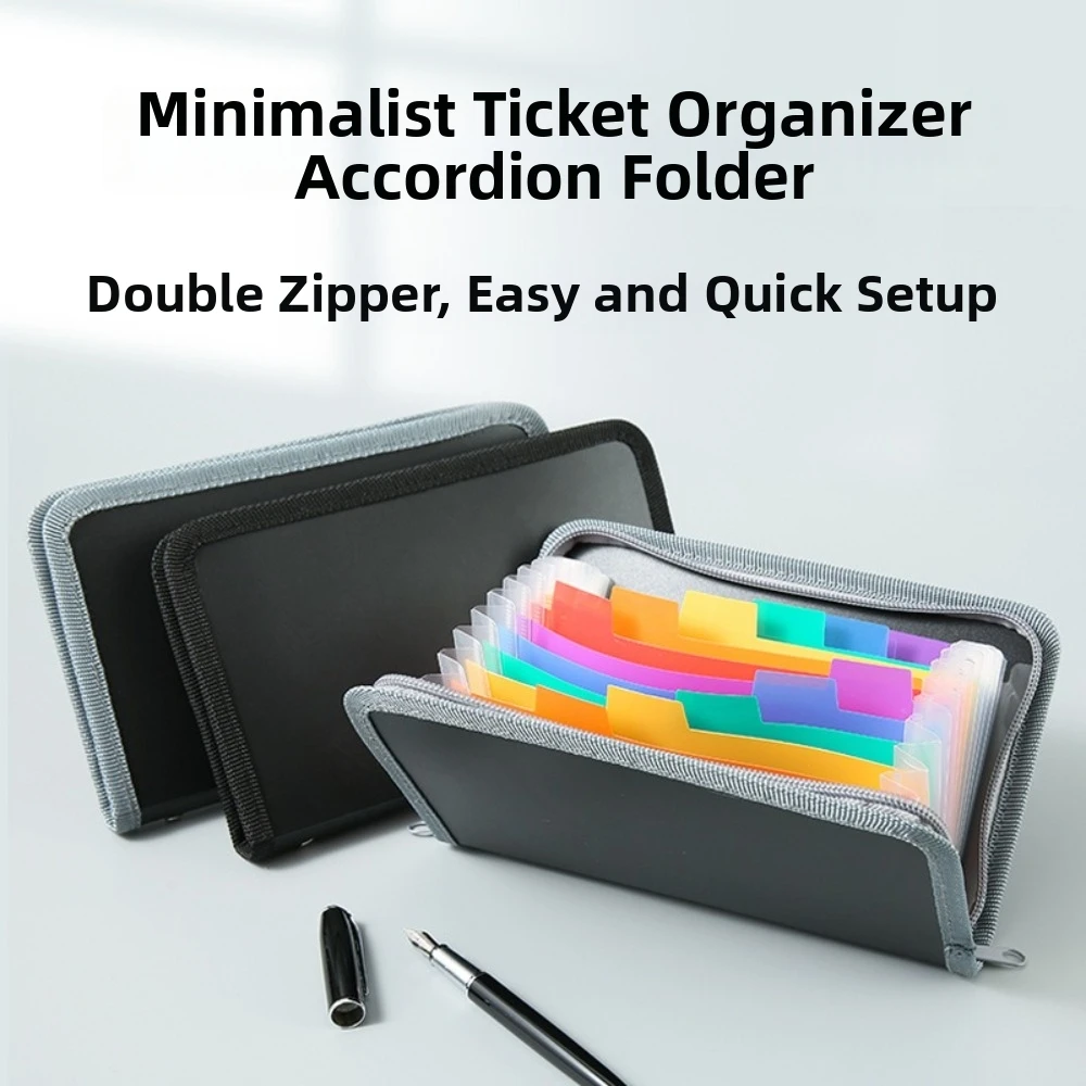 A6 File Organizer Zippered Rainbow-Colored Expanding File Folder Waterproof Compartment Document Storage Bag Legal Documents