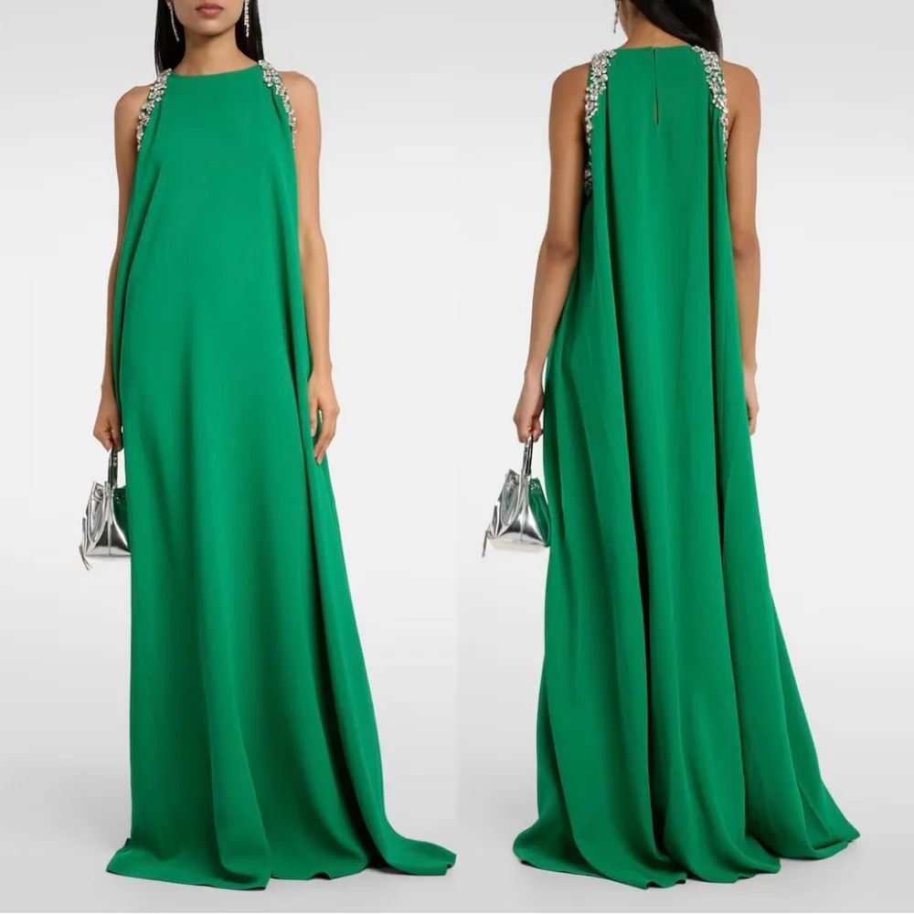 

Customized Jersey Rhinestone O-Neck A-line Long Dresses Women Luxury Evening Bespoke Occasion Classic Elegant High Quality