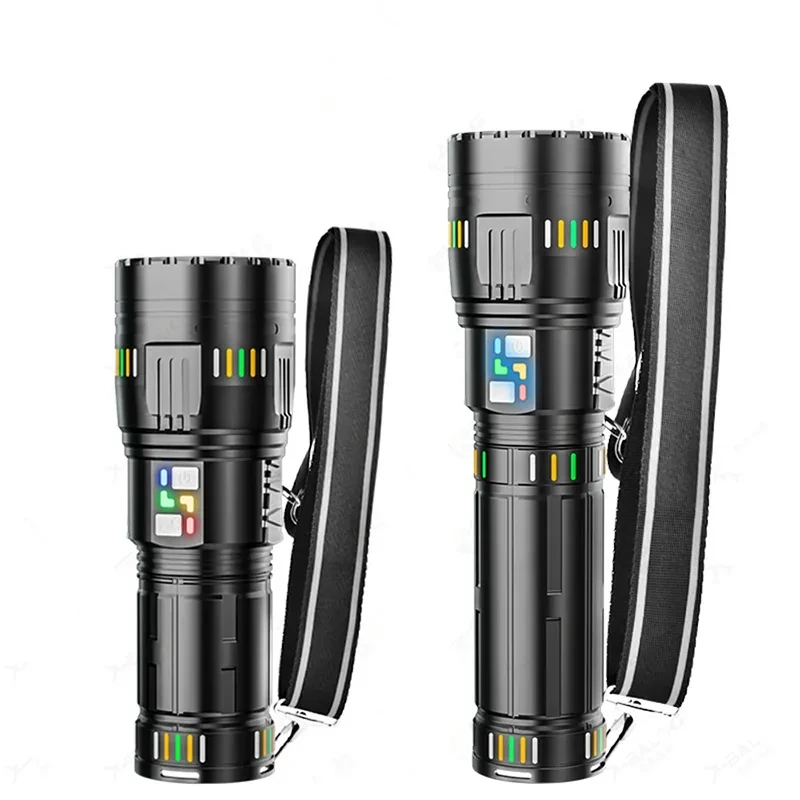 Powerful Long Range LED Flashlight Super Bright Zoomable Tactical Torch Type-C Rechargeable WIth Power Display Emergency Torch