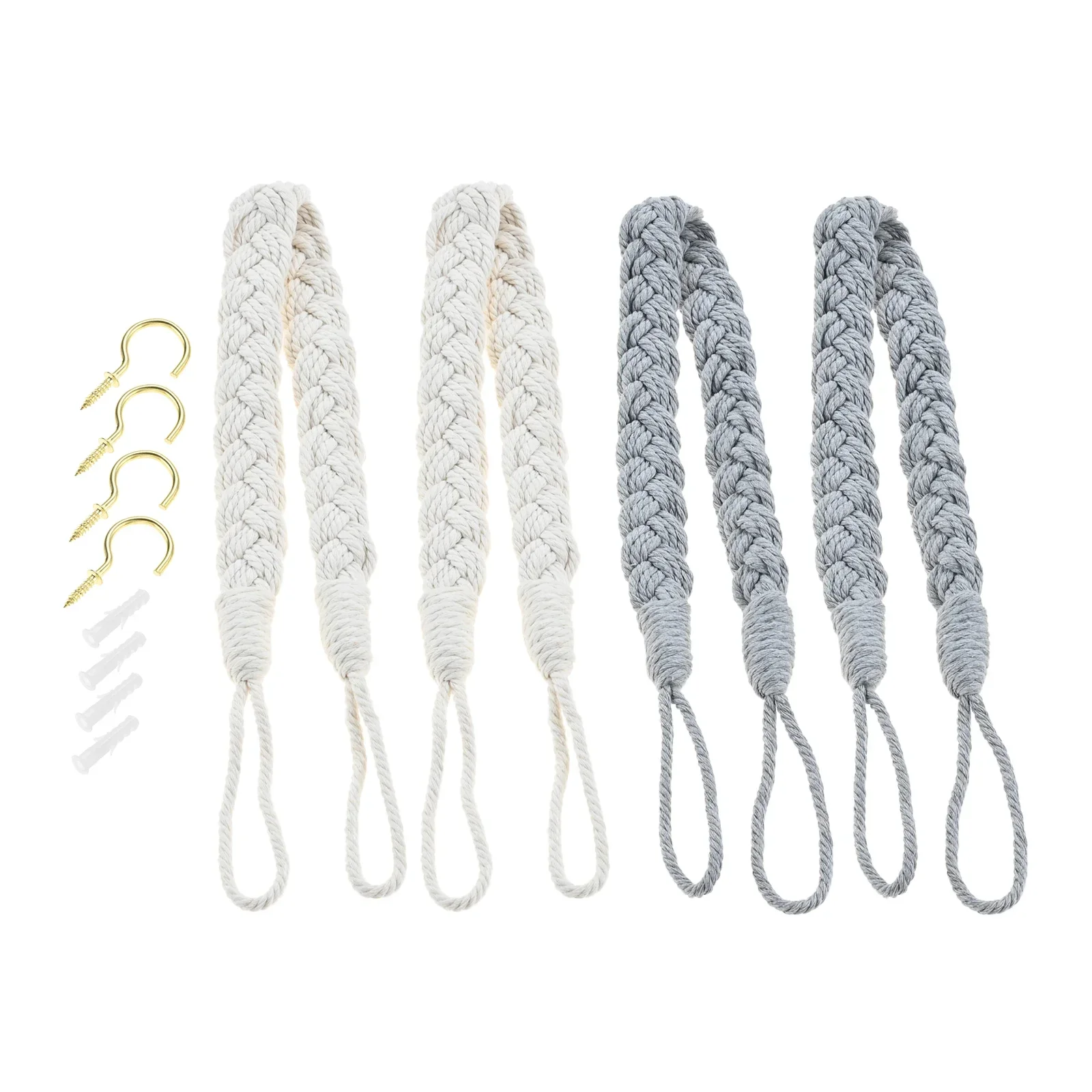 2pcs Curtain Tieback With Wall Plug Screw Hook Handmade Weave Curtain Tie Backs Rope Holder Clip Buckle Home Decorative Supplies