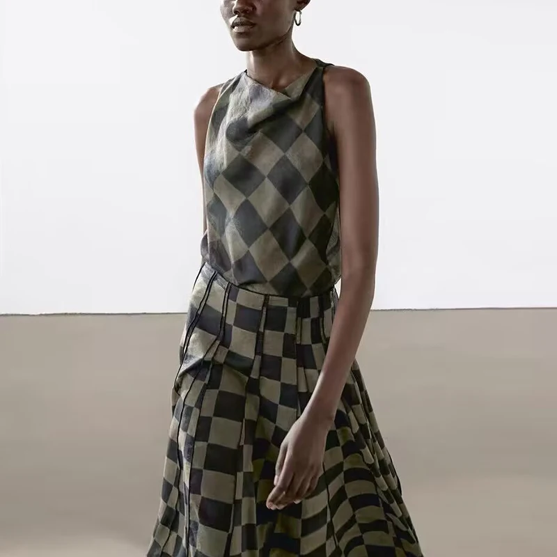 Z 2025 novedad de verano, Top Svel para mujer y falda Midi plisada, conjunto Faion de fibra de poliéster hecho en China