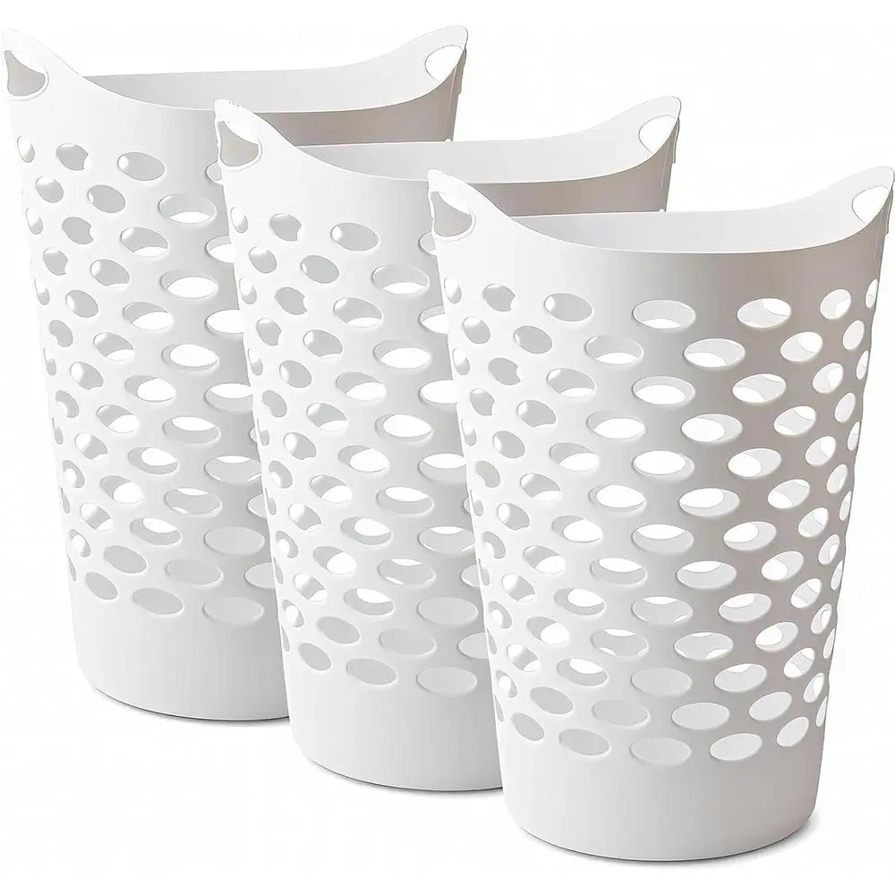 

Набор из 3 белых пластиковых корзин для белья, вместимостью 2,2 бушеля, портативные, с ручками, идеально подходят для дома, общежития и ванной комнаты