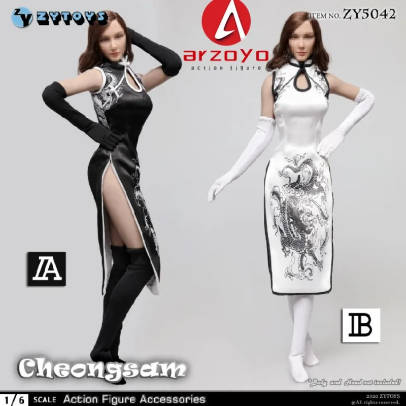 IN STOCK ZYTOYS ZY5042 1/6 Scale Trendy Dragon Patterned Cheongsam Set Clothes Model Fit 12'' Female Soldier Action Figure Doll