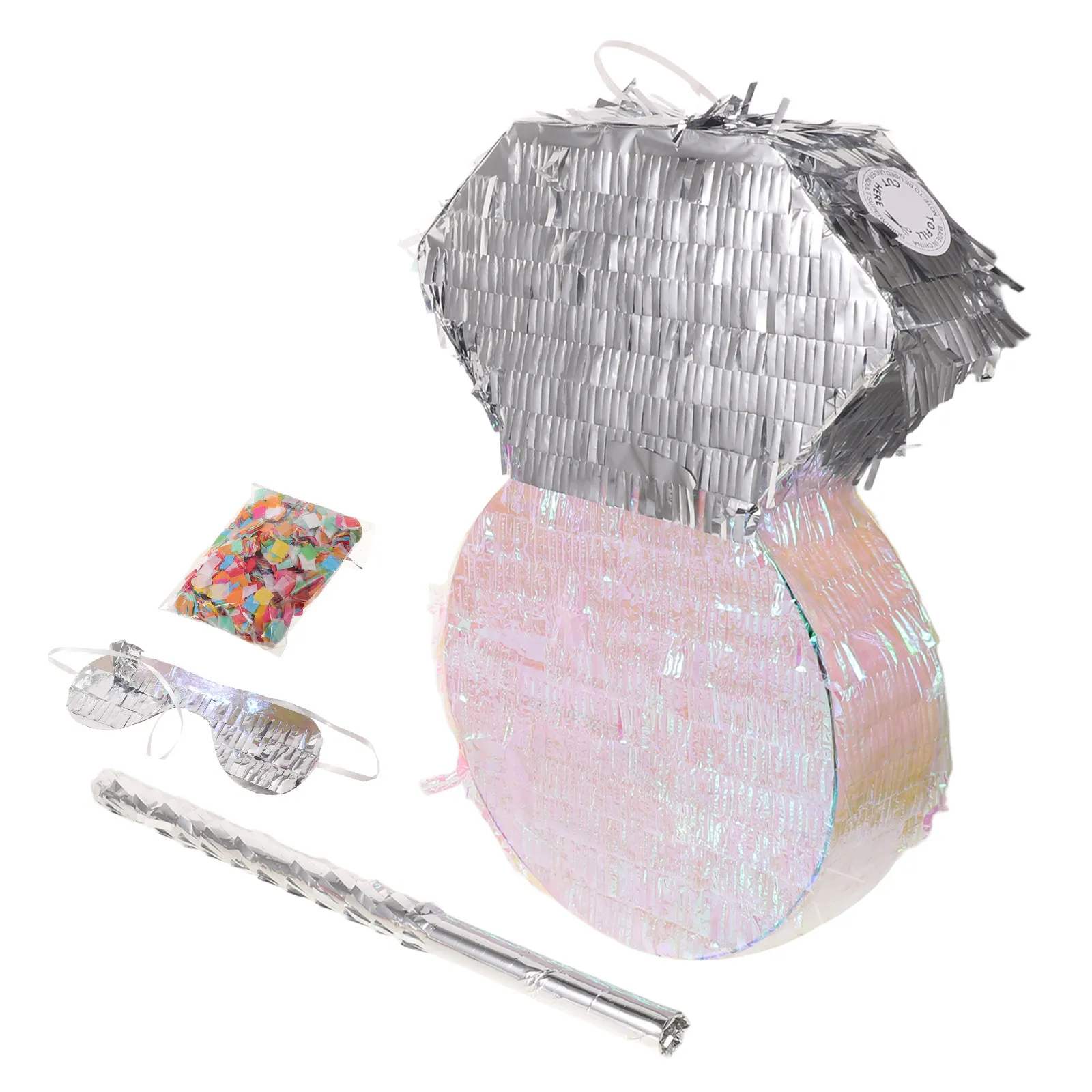 Rhinestone Pinata with Stick and Blindfold, Pull String Hanging Piñata Decoration for Wedding, Birthday Parties, Carnival Game