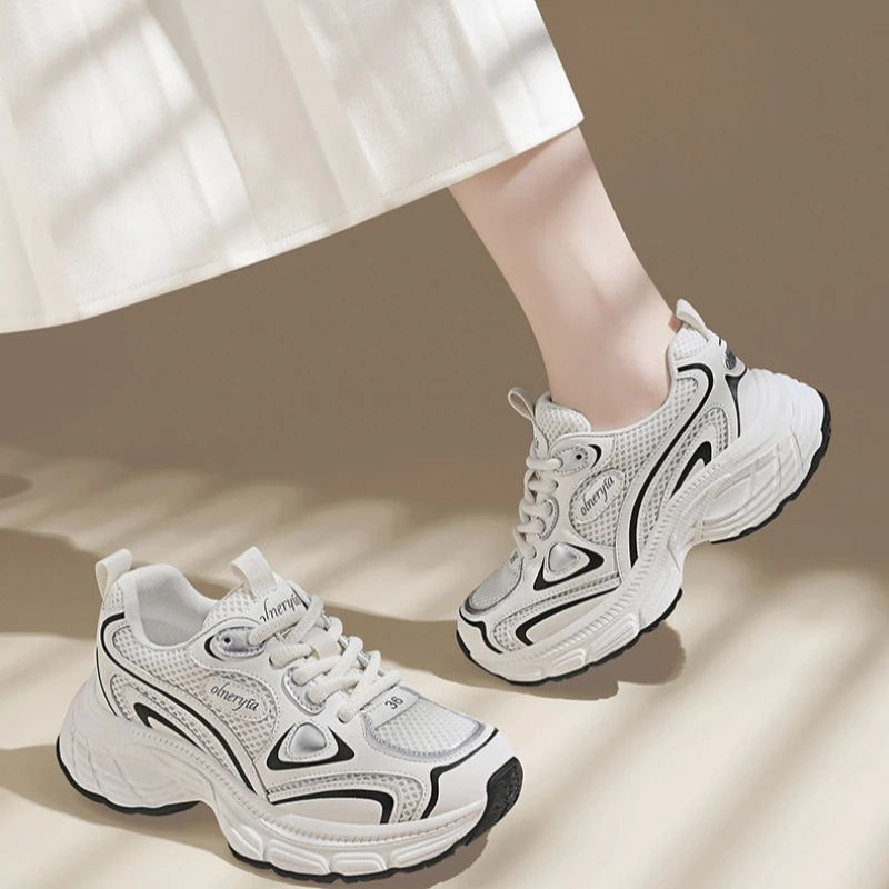 

Women's Platform Chunky Dad Sneakers Mesh Breathable Lace Up Wedge Heel Comfortable Casual Walking Shoes 2026 New Arrival