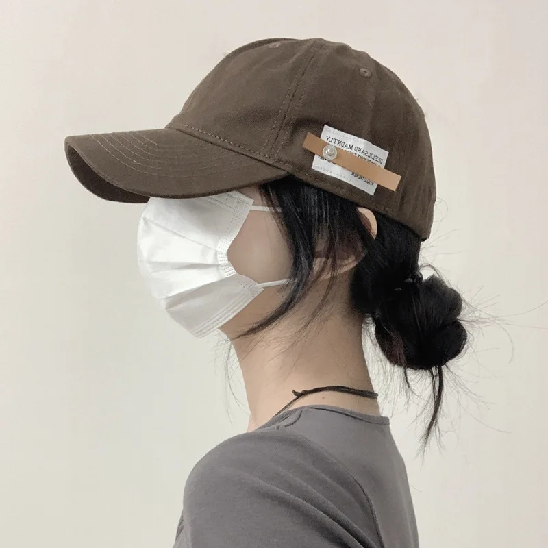 Vintage English small leather cap female casual baseball cap male soft top simple brown hat