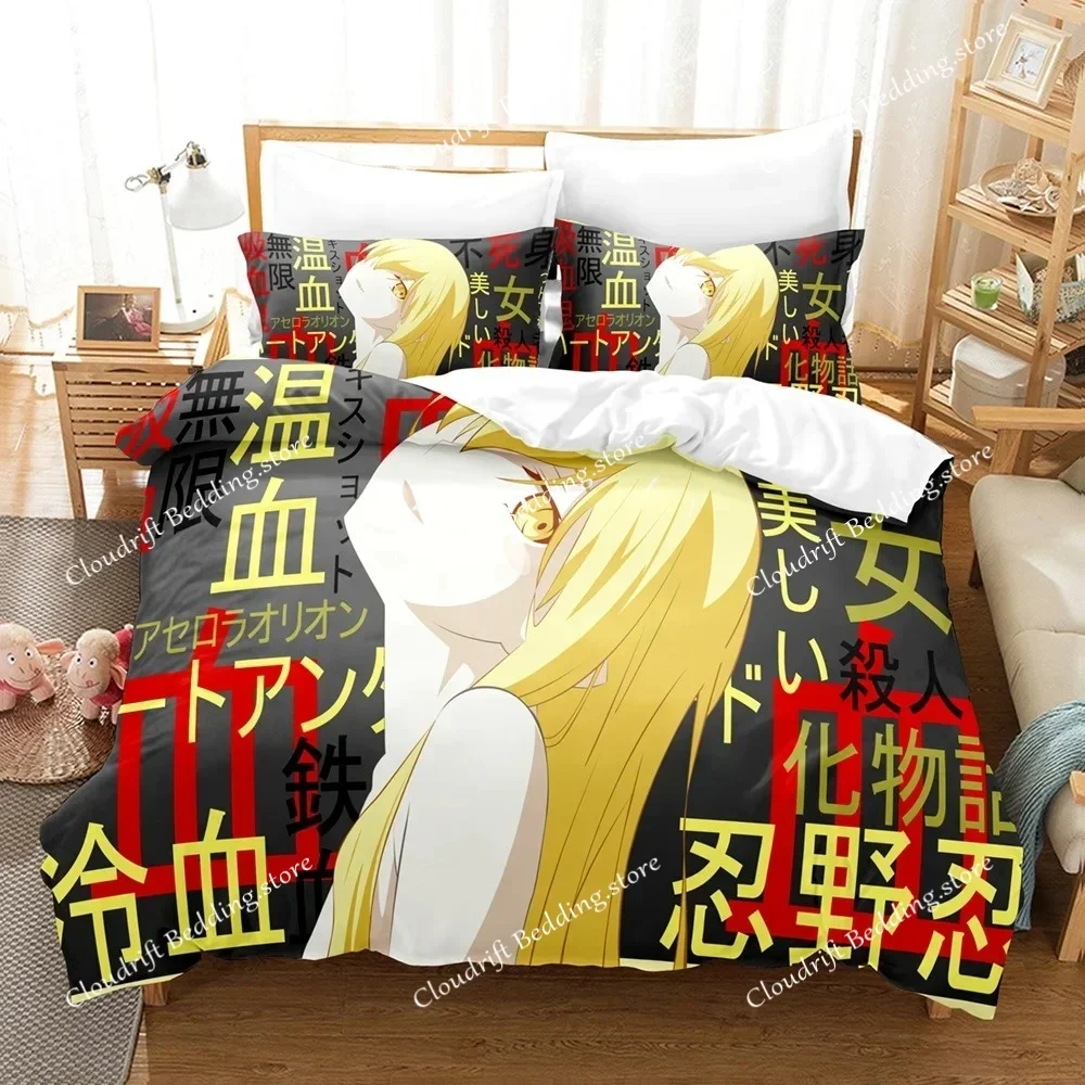 New 3D Print Monogatari Series Bedding Set Anime Araragi Koyomi Duvet Cover Double Twin Full Queen King Adult Kids Quilt Cover02