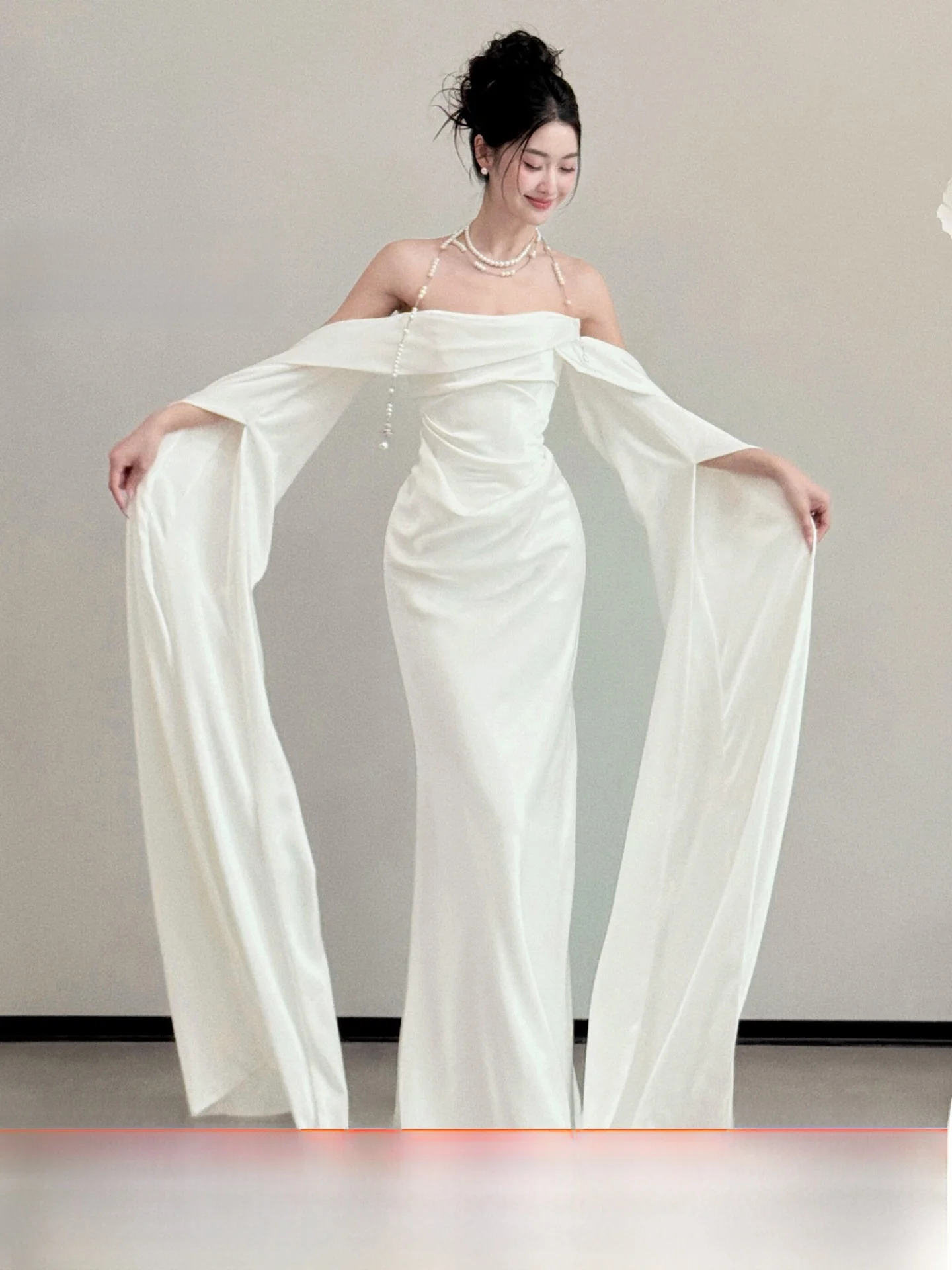 

Ele Satin Light Wedding Dr One-oulder Bridal Gown Luxury White Cus-Made Wedding Dr and Entrance Veil