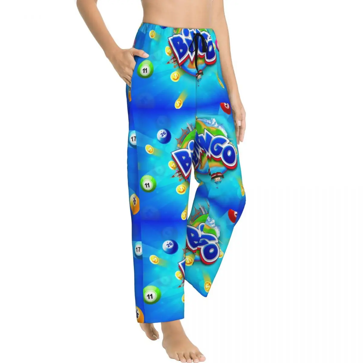 Custom Printed Bingo Paper Game Pajama Pants Womens Sleep Sleepwear Bottoms with Pockets