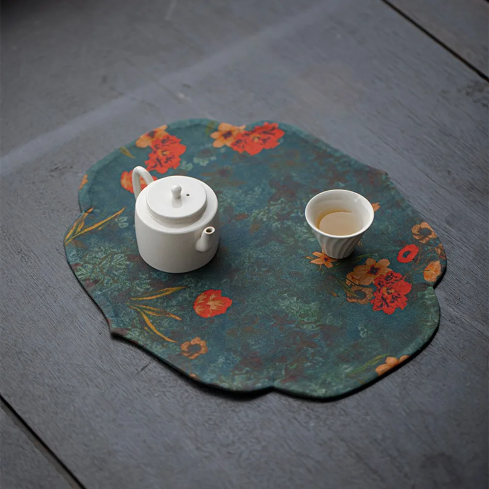 Chinese Style Begonia Edge Tea Table Mats Handmade Drink Coaster Household Dinner Table Cloth Mat Tea Ceremony Supplies Gift