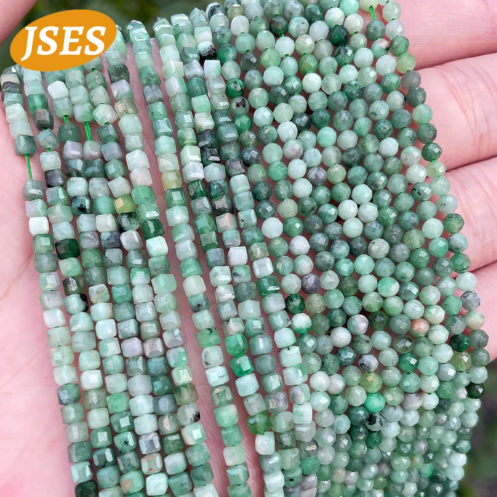 

Natural Emerald Beads 2/3mm Faceted Round Small Cube Spacer Loose Stone Beads For DIY Bracelet Necklace Charms Jewelry Making