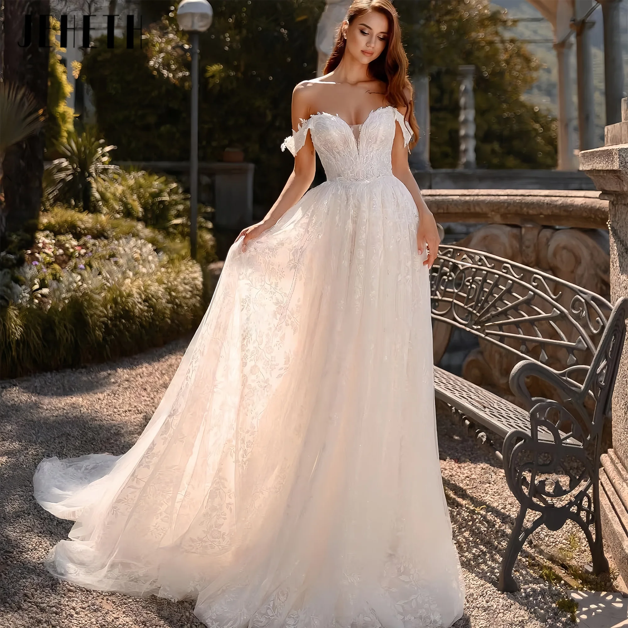 

Vintage Wedding Dresses A Line Tulle Tiered Bridal Gowns Lace Appliques Off The Shoulder Princess Vestidos De Novia Customized