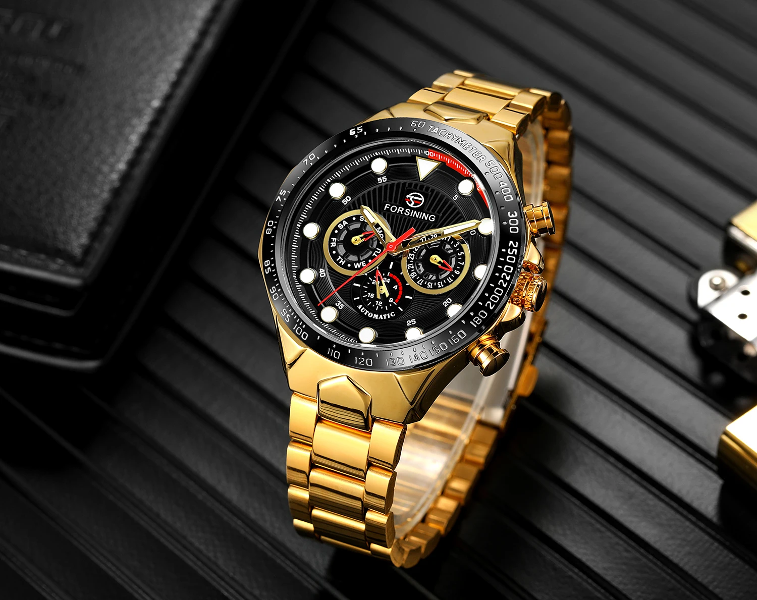 FORSINING New Cool Sporty Men's Multi-functional Watches Automatic Mechanical Calendar Week Stainless Steel Business Wristwatch