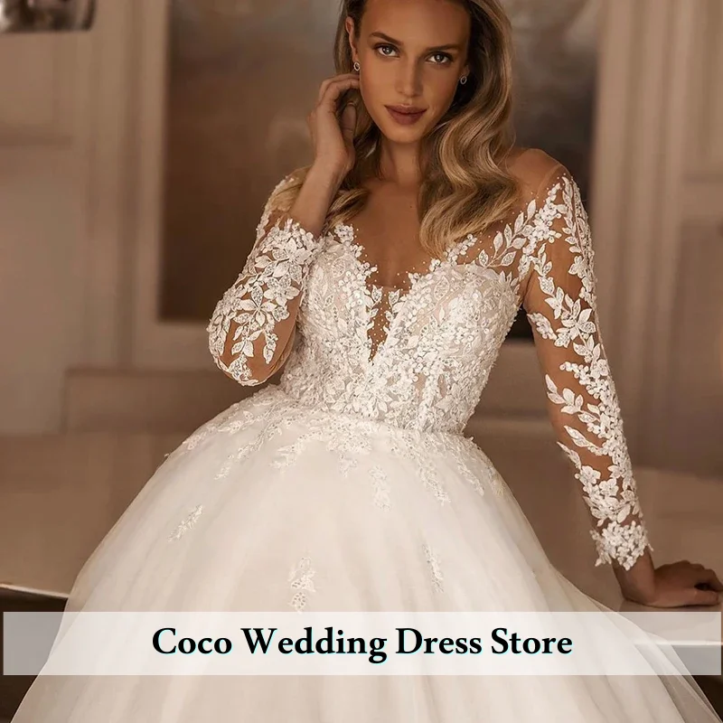 Maßgeschneiderte elegante A-Linie Langarm Brautkleid Applikationen Schatz Vintage Braut Kleid Prinzessin Plus Größe Vestido de Noiva