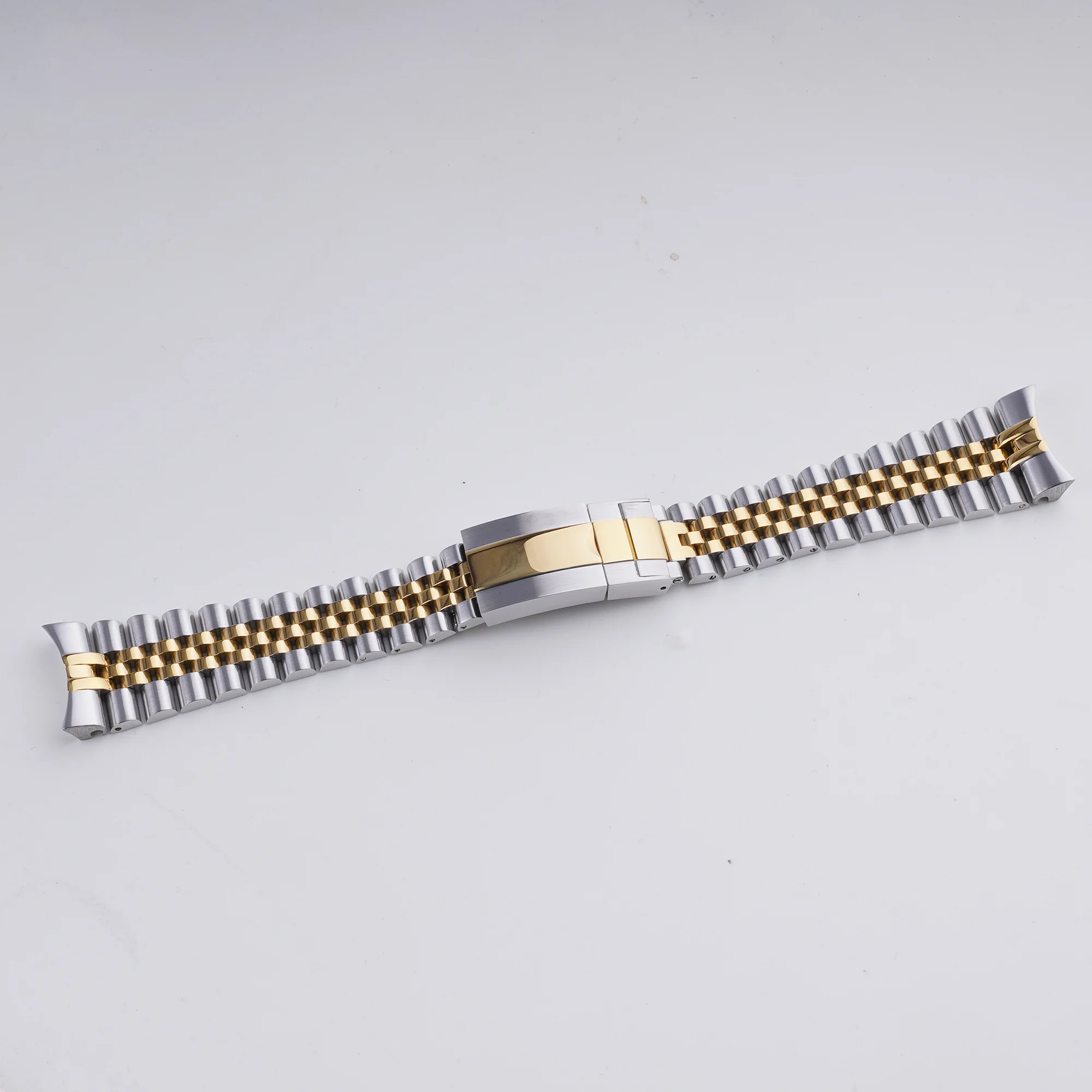 Rolamy 22mm Solid CurvedEnd Middle gold Stainless Steel Jubilee WatchBand Strap Luxury Bracelets For Casio MDV-106B MDV106G