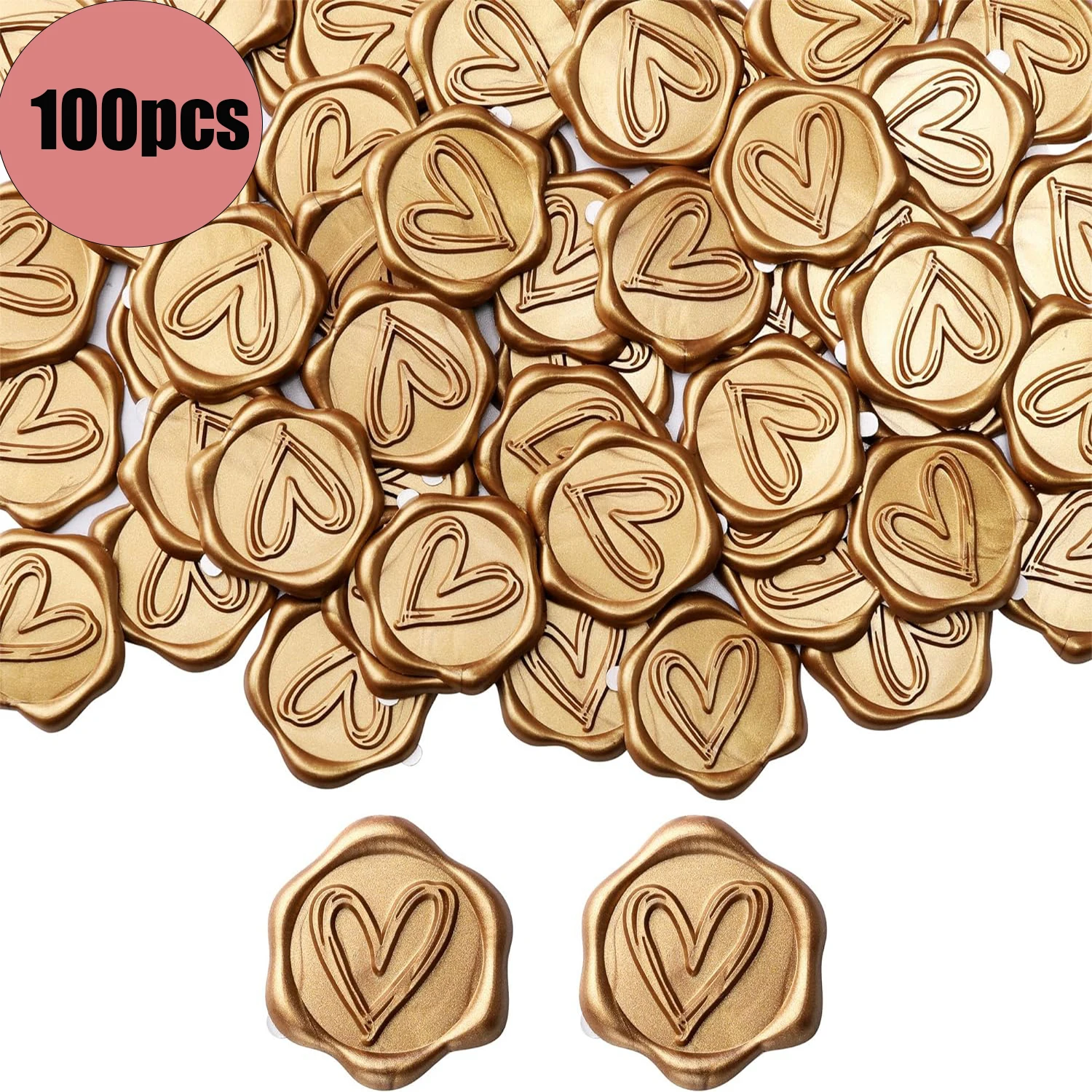 50/100pcs Heart Wax Seal Stickers, Envelope Seal Stickers Envelope Seals Self Adhesive Gold Stickers for Wedding Party Birthday