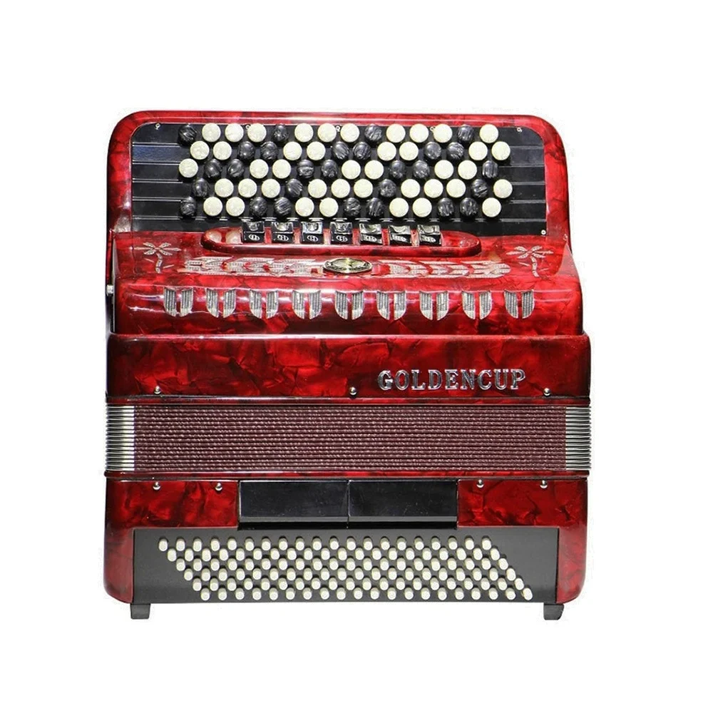Professional 70-Button 120-Bass 41-Tone Diatonic Red Celluloid Accordion Instrument JB5120 7+2 Register Acordeon