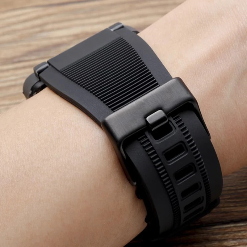 ل بيل آند روس الرجال BR01 BR03 سيليكون المطاط الرياضة حزام 34X24mm كبير محدب معصمه جرس روس BR-01 BR-03 حزام الساعات الأسود