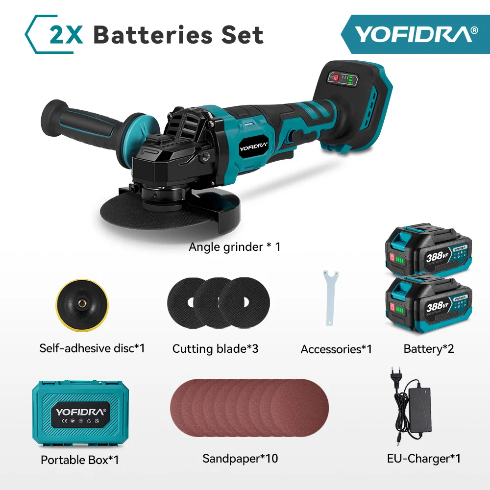 YOFIDRA 2in1 125mm Elektrische Borstelloze Haakse Slijper 3 Versnellingen Houtbewerking Polijstmachine Cutter Machine Power Tool Voor Makita Batterij pin