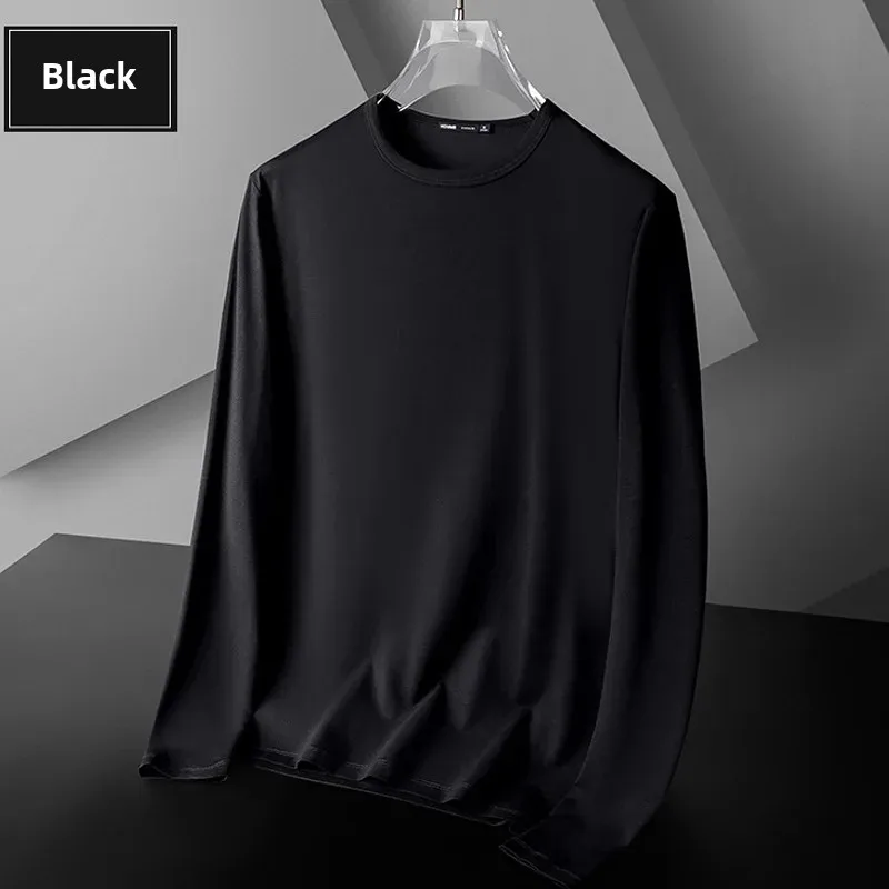 2024 Autumn New Men's and Women's Long Sleeve T-Shirt Base Layer Top Solid Color Casual Versatile Round Neck Simple Design