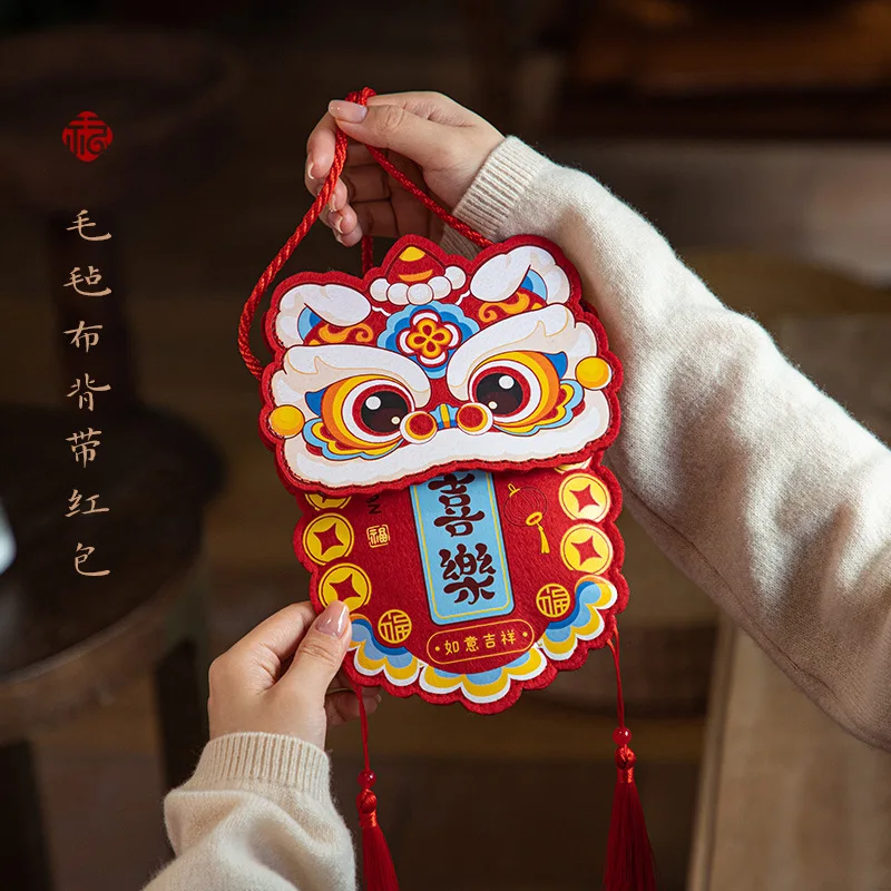 Red Envelope for Chinese New Year 2025 Kids Lucky Money Bag Chinese Hongbao Lunar Year Children Felt Hanging Bag Red Envelope