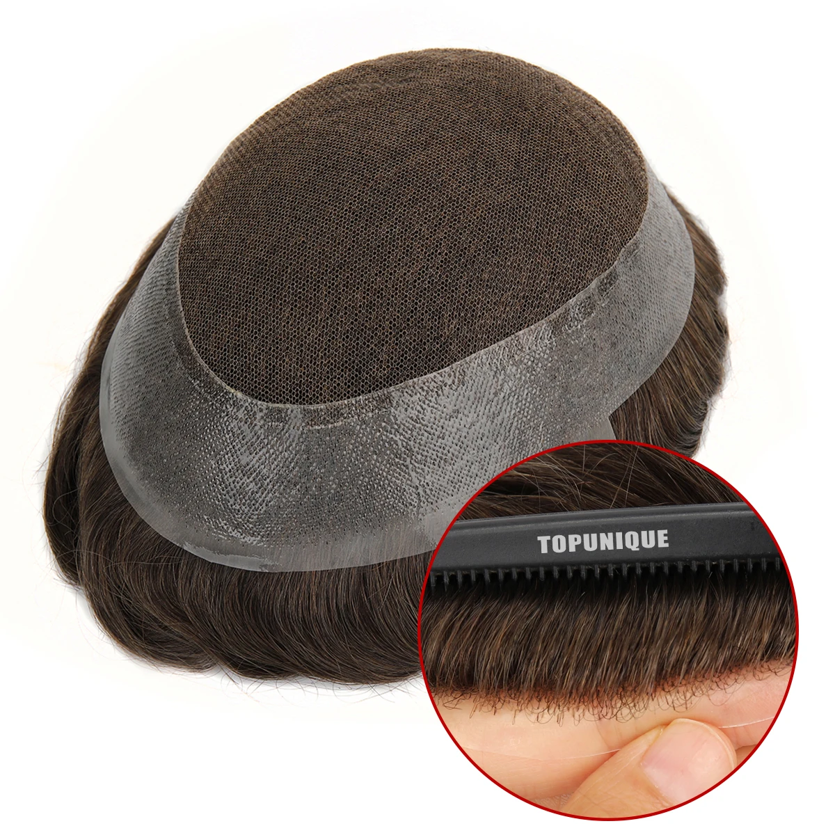 Beeos 130% Density Australia Lace Toupee Men Human Hair Male Wig With Pu Men Hair Replacement System Unit Breathability Man Wig