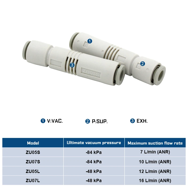 ZU Series Pneumatic Vacuum Ejector vacuum negative pressure generator ZU05S ZU07S manipulator ZU05L ZU07L Large flow