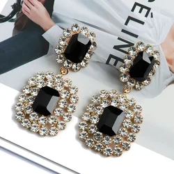 Elegant Jewelry Pageant Prom Bridal Wedding Luxury Large Black Crystal Rhinestone Dangle Statement Earrings for Women