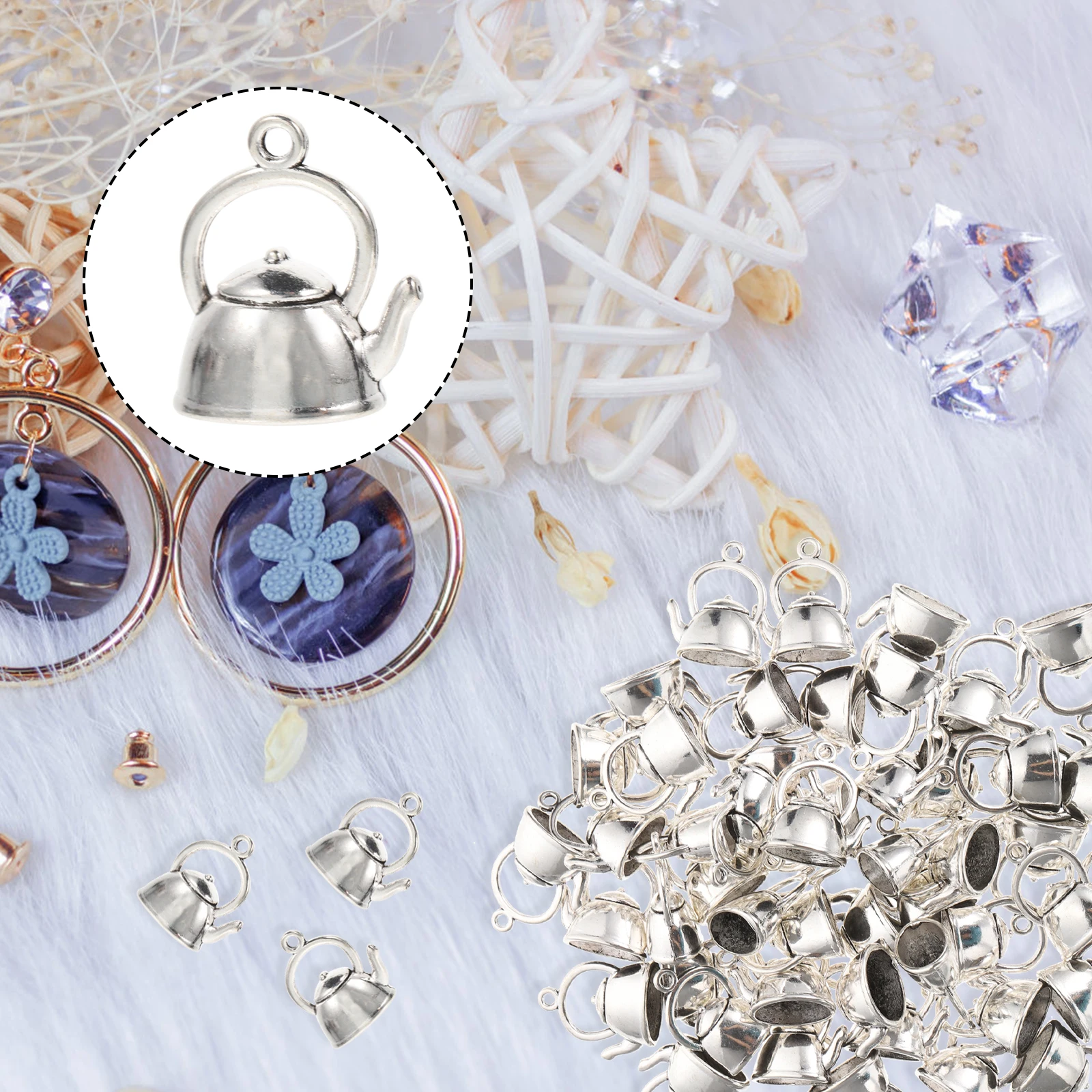 

50pcs Teapot Pendant Alloy Charms Vintage DIY Jewelry Making Supplies Necklace Key Ring Key Ring Hanging Charm Decorations