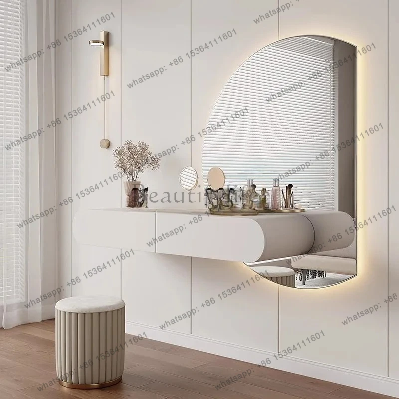 Cream Style Floating Vanity Modern Minimalist Bedroom Minimalist Makeup Table Wall-Mounted Floating Makeup Desk Mirror Set