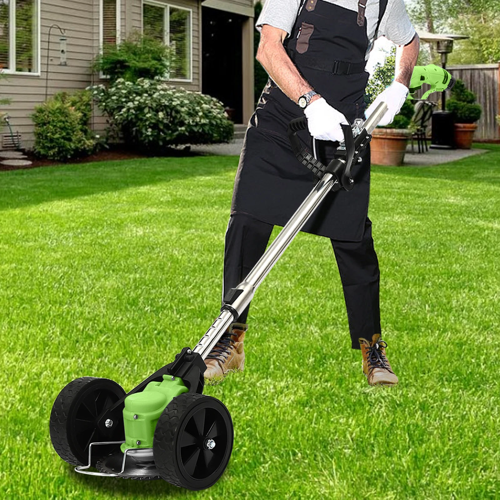 High-Efficiency Cordless String Trimmer, Portable Cordless Lithium Grass Trimmer Mower Combo Wheels Lawn Edger