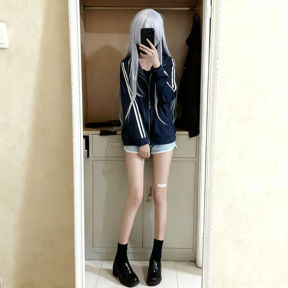 Kanade Yoisaki Cosplay Costume Set - Patchwork Stand-Collar Coat, Hoodie & Shorts, Daily Wear Available view 4