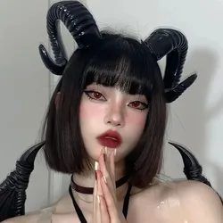Gothic Lolita Sheep Horn Headwear Demon Evil Horn Headband Cosplay Props Women Halloween Accessories Hairpin Evil