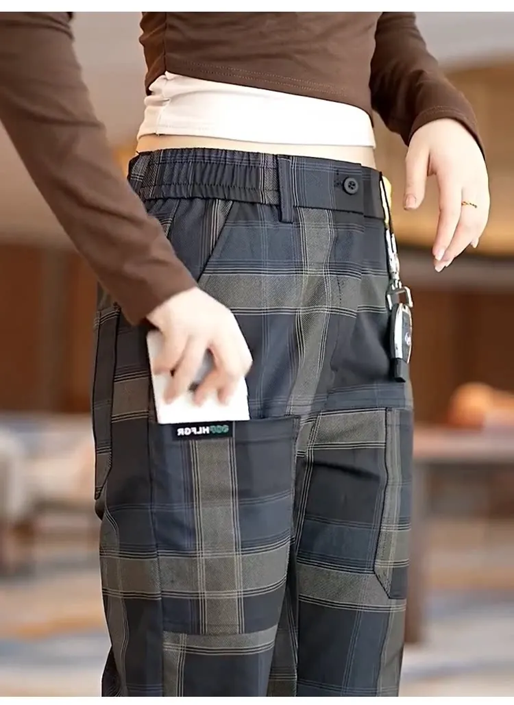 2026 Spring Autumn Luxury Plaid Check Pattern Casual Pants Men Business Elastic Waist Slim Fit Korean Pocket Long Trousers Male