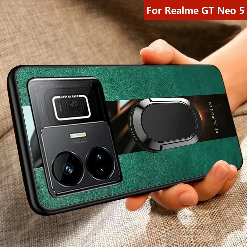 Realme gtネオ5用磁気リング付きレザーフォンケース,デラックス,耐衝撃性,5mm用