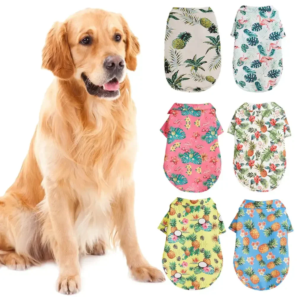 Pet Summer Dog Clothes Cool Beach Hawaiian Style Dog Cat Shirt Short Sleeve Coconut Tree Printing XS-5XL Small Medium Large Dog