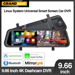 Grandnavi 9.66 inch 4K Car DVR Mirror camera for car touch screen Dash cam Recorder Dual Lens Night Version Carplay Android Auto