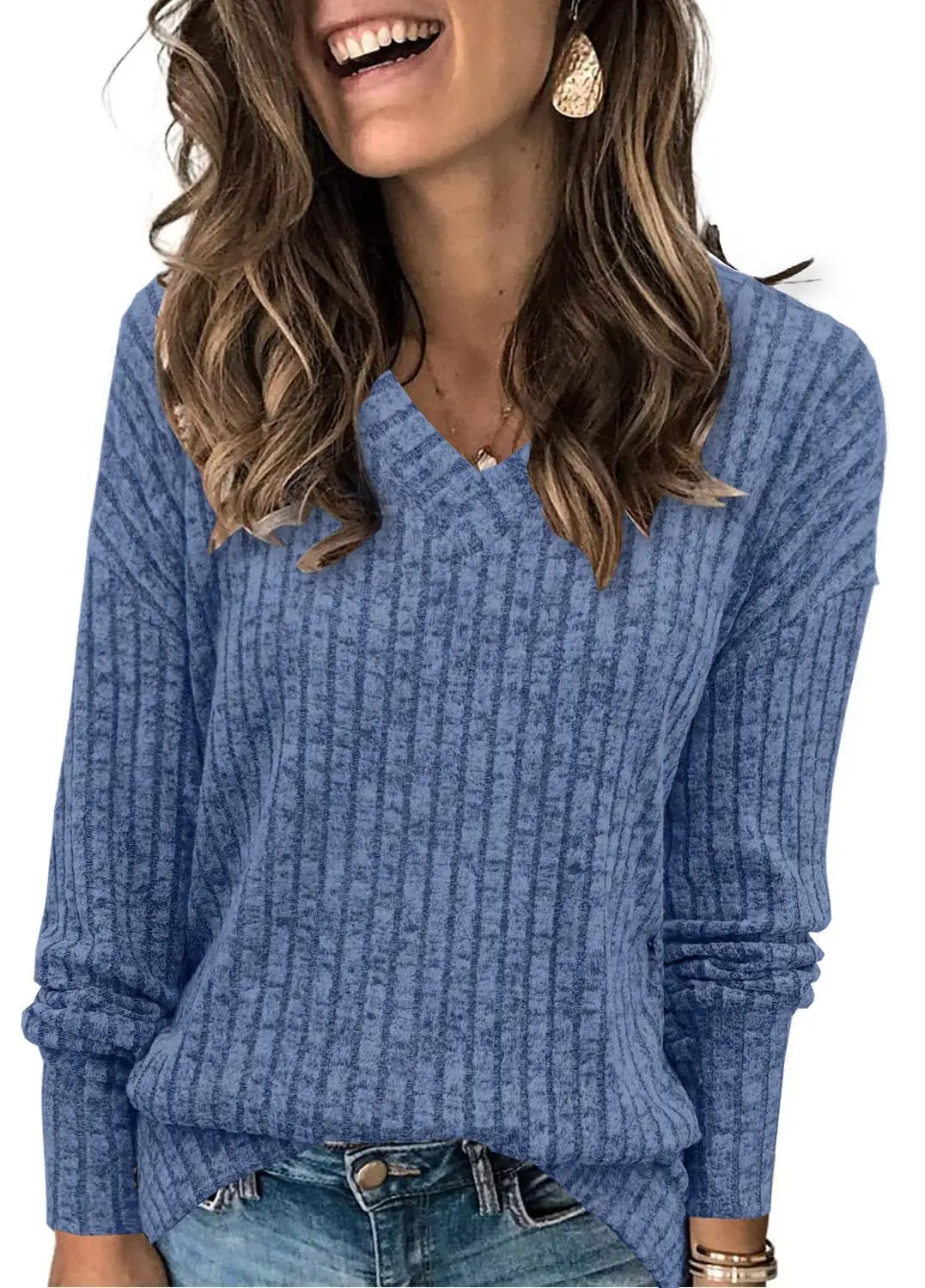 

Women's Sweater Solid Color 2024 New Autumn Trendy Kintted V-neck Casual Long Sleeves Pullovers Elegant Streetwear Women Top