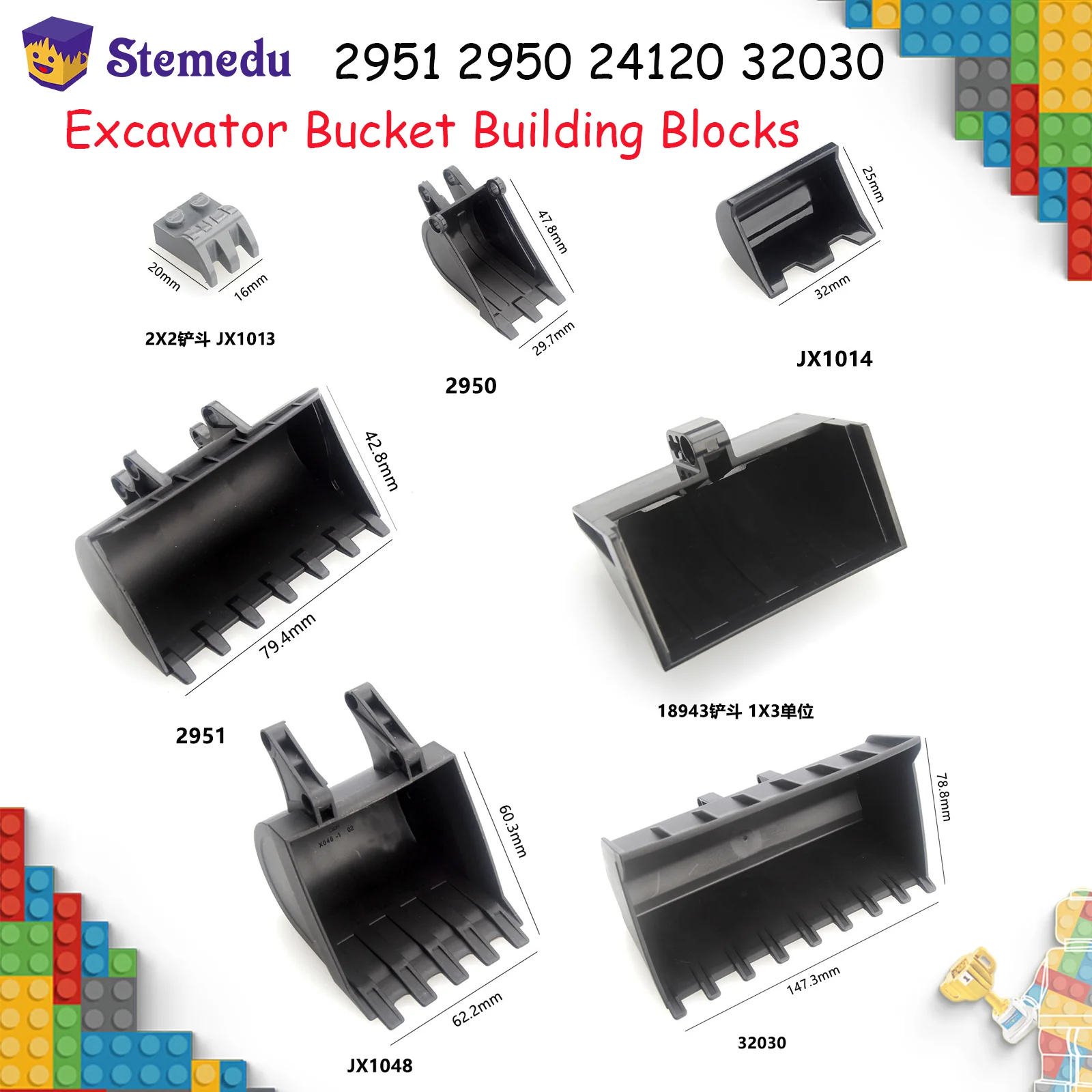 Parti del paletta della benna dell'escavatore dei blocchi di costruzione neri della serie della benna tecnica 15265 2951 2950 24120 32030 Compatibile con Legoeds