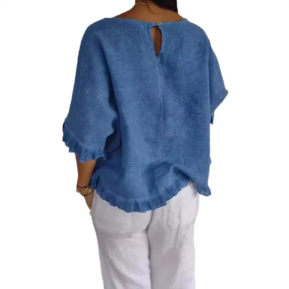 

Повседневная Свободная футболка, стильные женские повседневные футболки с оборками, свободный крой для повседневной носки, удобная эластичная