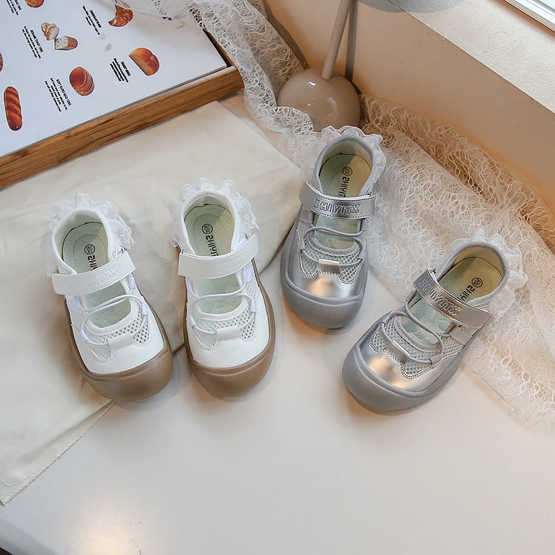 

2025 Summer New Children Casual Sandals for Girls Fashion Korean Style Soft Bottom Anti-slippery Versatile Princess Lace Shoes