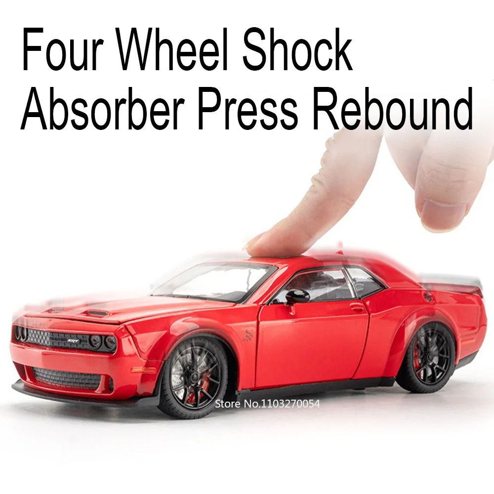 1/24 Challenger Str Hellcat Cars Model Toy Alloy Diecast Sports Car 4 Door Opened Sund Light Pull Back Toy Birthday Gift for Kid