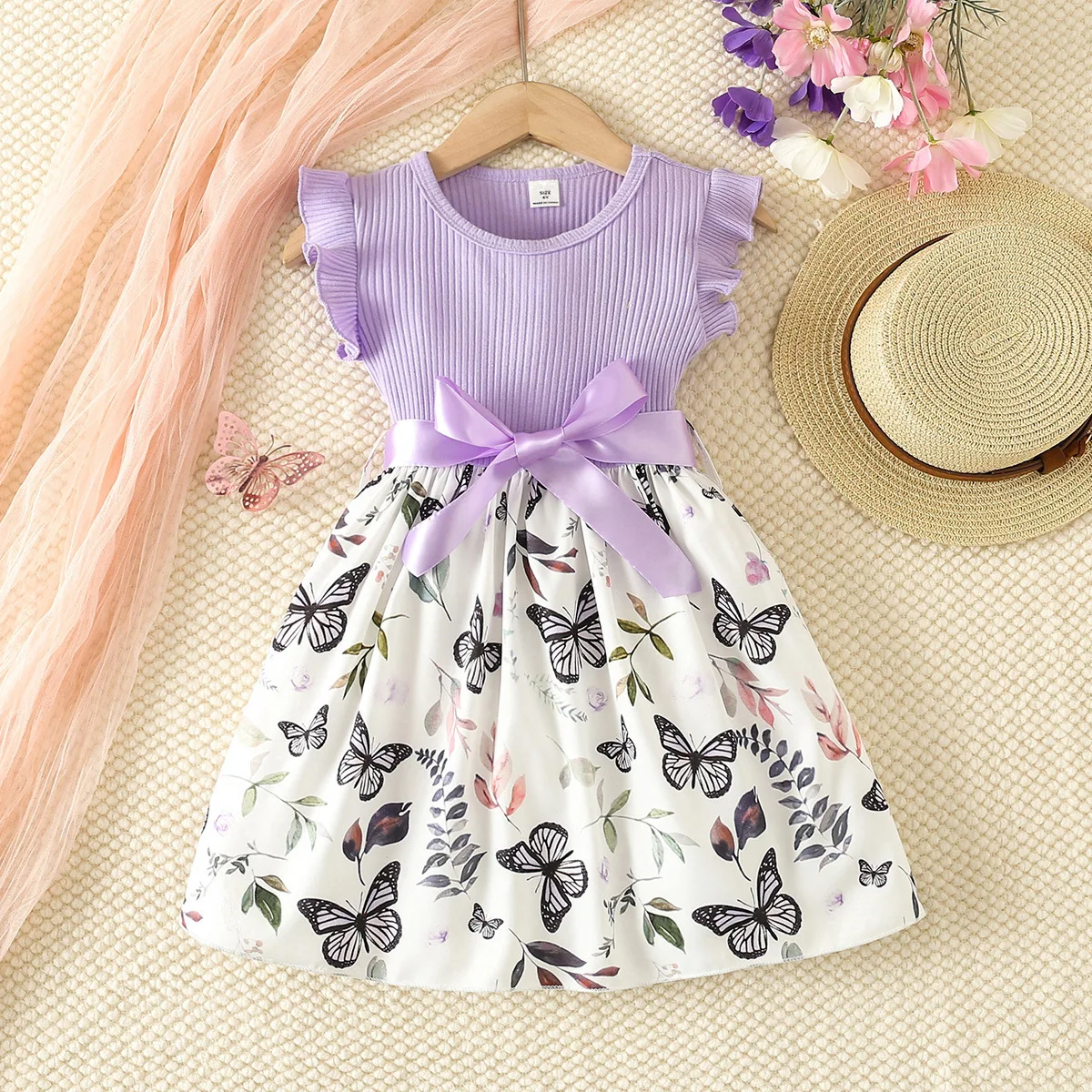 

Girls Casual Dresses Butterfly Print Dress with Flying Sleeves Princess Dress for Girls 3 To 7 Years Kids Clothes Girls