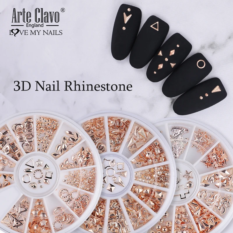 Arte Clavo Nagel Strass Glitzer Metall Nail Art 3D Dekoration Silber Roségold Kristalle Zubehör Maniküre Nageldekoration