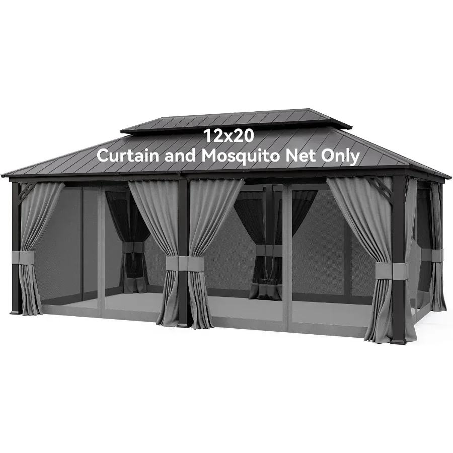 12'x20' Outdoor Gazebo Double Layer Curtains, Sunscreen Waterproof Universal Replacement Pergola Sidewalls Curtains, Privacy Co