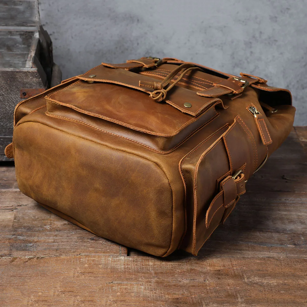S.WORKER Vintage Echtleder Herrenrucksack Laptop-Tasche Casual Crazy-Horse Leder Schultasche Outdoor Reise-Weekender-Tasche – Detail 11