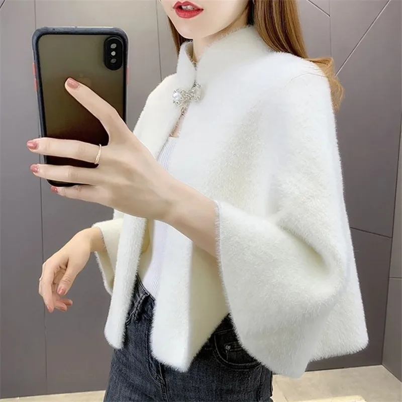 Chinese Style Cheongsam Shawl Women Imitation Mink Velvet Ladies Style Elegant Wild Autumn Winter Fashion Cloak Vintage Casual