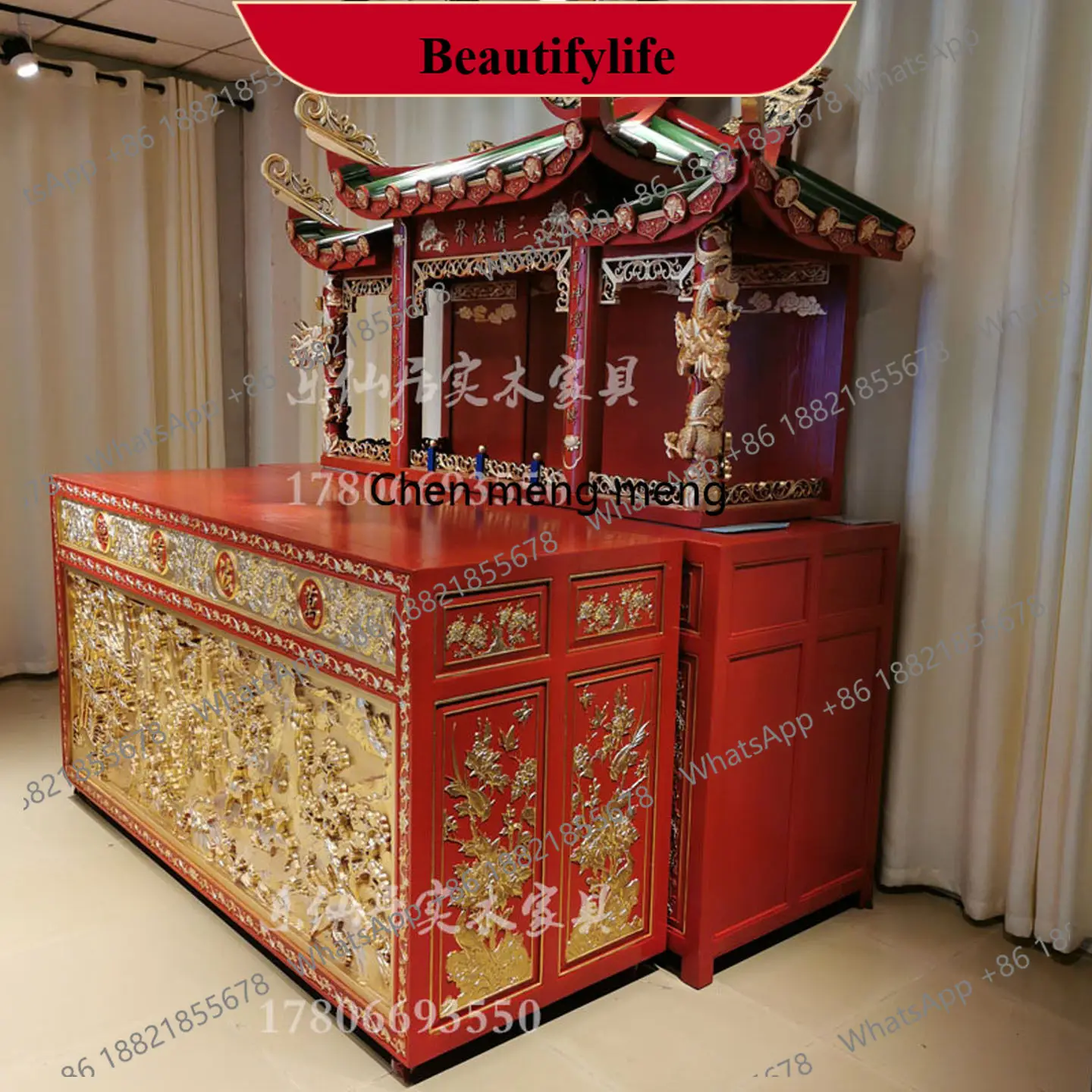 z183 solid wood buddha niche standing cabinet temple ancestral hall shrine altar buddha hall carving