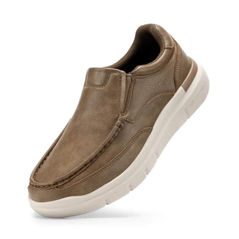 Men'S Slip‑On Dress Shoes Wide Toe Water‑Resistant Leather Loafers Comfortable Arch Support Walking Shoes For Autumn Daily Wear