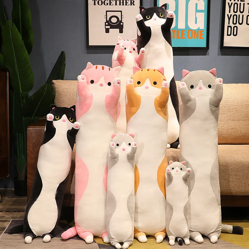 Long cat Pillow Plush Toy Cute Plush Cat Doll Cartoon Soft Stuffed  Kitten Pillow Long Doll Toy Christmas Birthday Gift For Kids